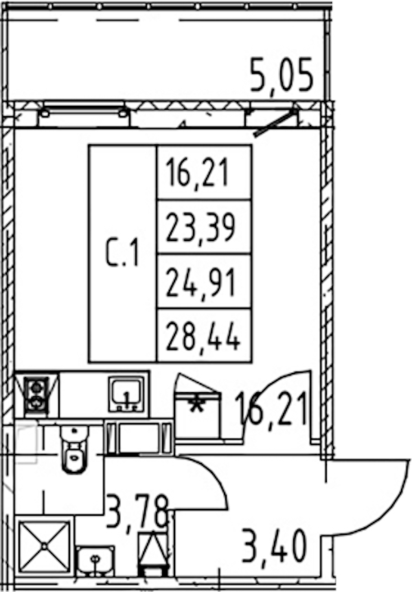 Квартира студия 23.39 м², 12/12 эт., ЖК «Полис ЛАВрики»